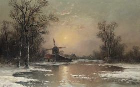 Düsseldorfer Maler um 1900 Winter an der Mühle Öl auf Lwd; H 69,5 cm, B 106 cm; bezeichnet u. l. "J.