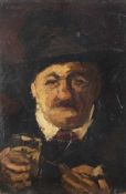 Maler um 1900 Hutträger mit Glas Öl auf Malkarton; H 38 cm, B 27 cm; schwer leserlich signiert o. l.