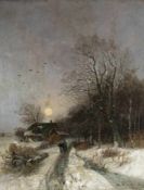 Adolf Gustav Schweitzer 1847 Dessau - 1914 Düsseldorf Mondaufgang am Winterabend Öl auf Lwd; H 77