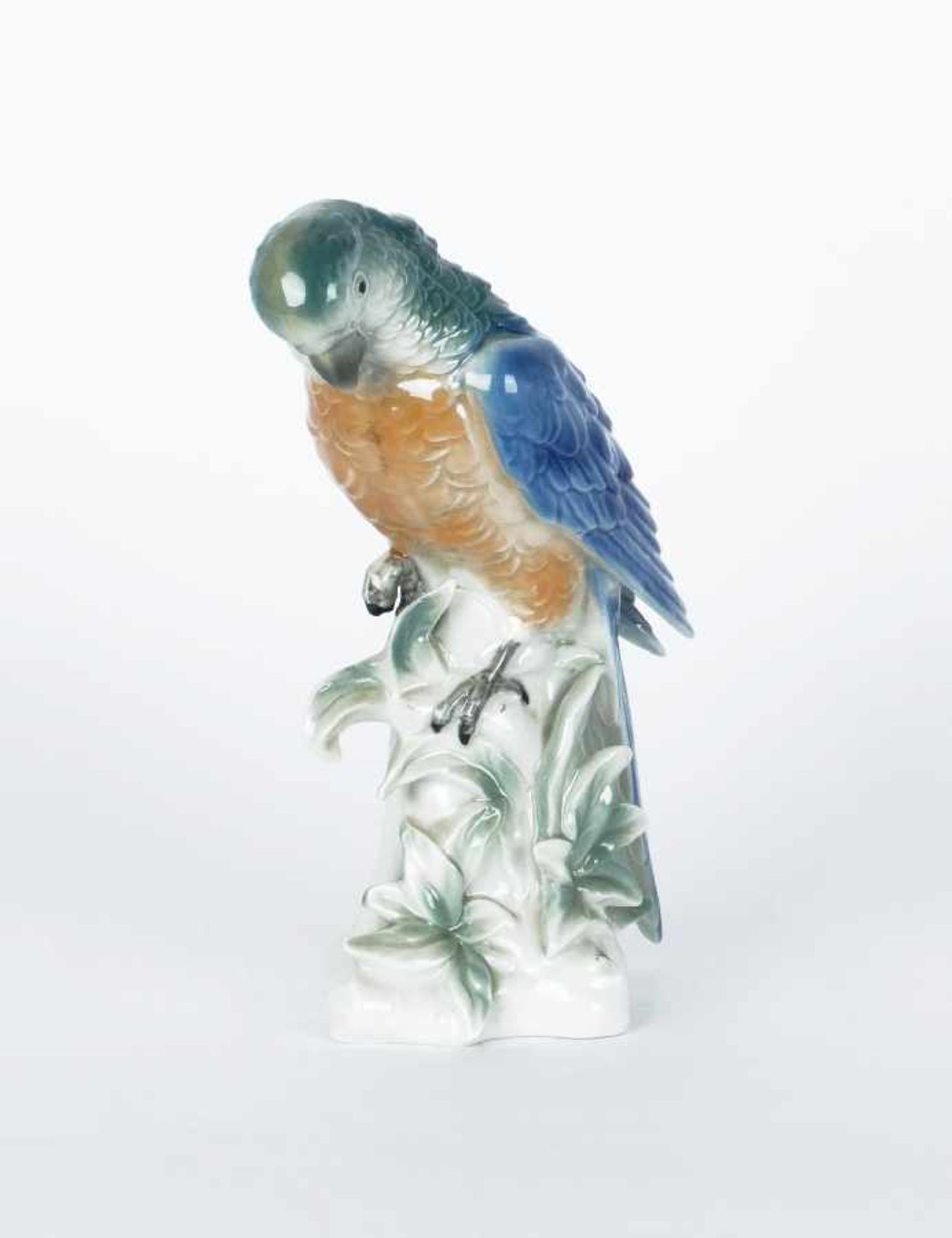Wagner & Apel Porzellanmanufaktur Sittich Porzellan, farbig glasiert; H 20 cm; mit der Marke und der