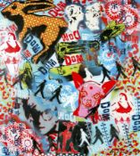 Künstler der Pop Art Ohne Titel Mischtechnik mit Collage auf Holz; H 70,5 cm, B 63 cm; schwer