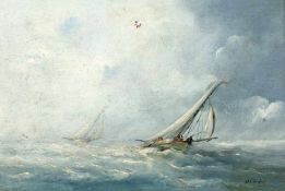 Henriette Gudin 1825 - 1879 Paris Segelboote auf hoher See Öl auf Holz; H 12,5 cm, B 19,5 cm;