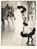 Lesser Ury 1861 Birnbaum - 1931 Berlin Dame, eine Pferdedroschke rufend Kaltnadelradierung auf
