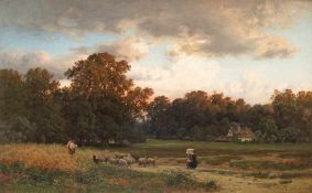 Wilhelm Julius August Nabert 1830 - 1904 Schafe auf dem Feld Öl auf Lwd, doubliert; H 56,5 cm, B