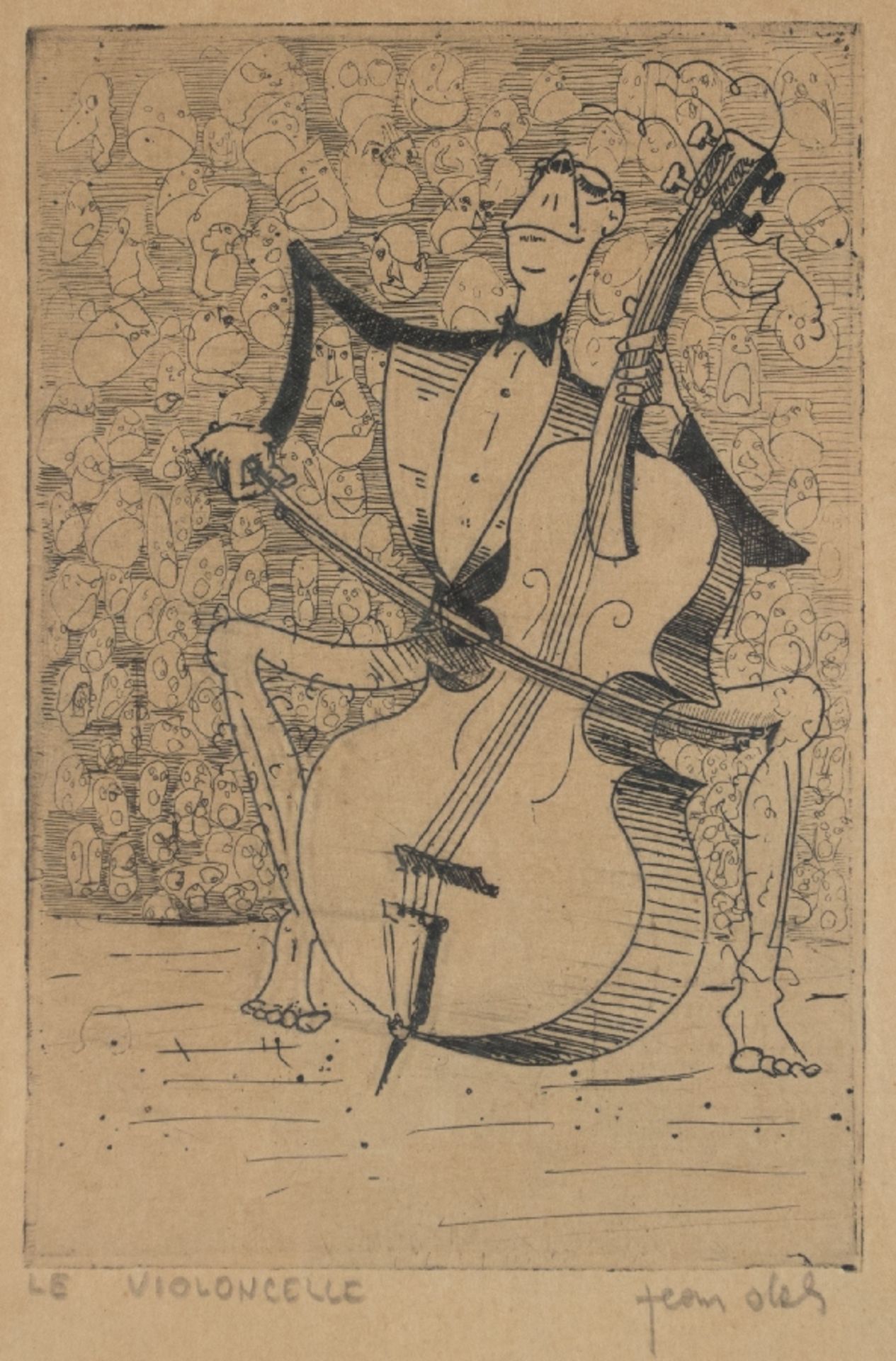 Jean Oleh Belgischer Graphiker des 20. Jh. Le violoncelle Radierung auf Papier; H 151 mm, B 101