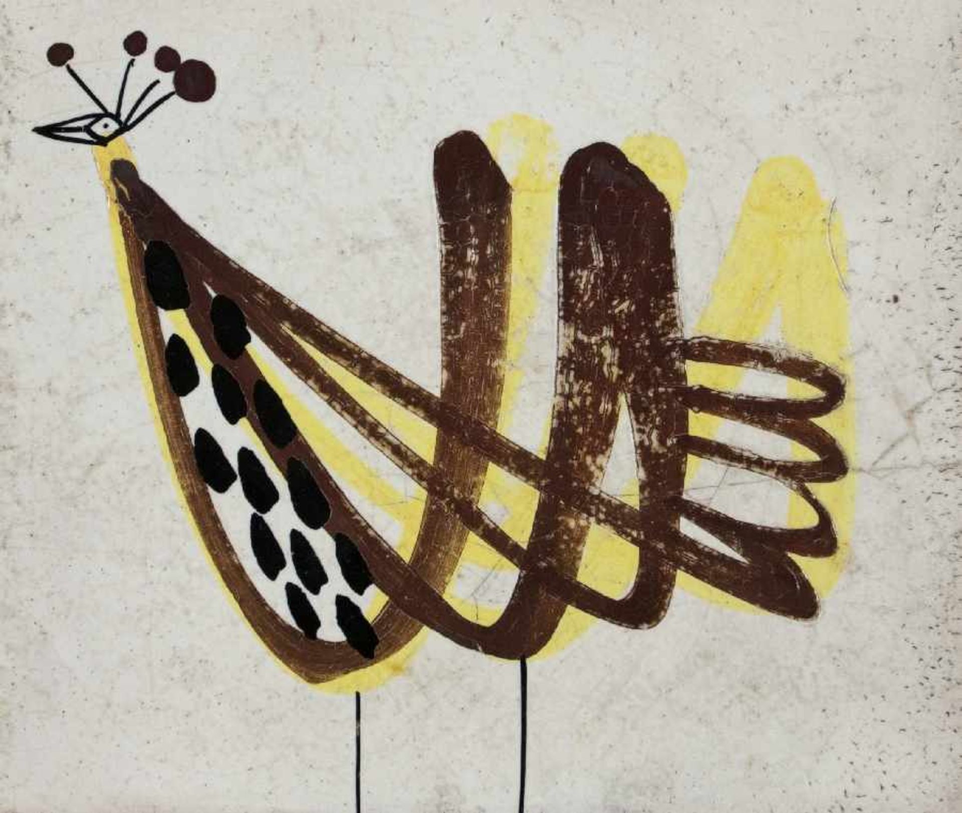 Roger Capron 1906 - 1983 Le coq Keramikfliese, handbemalt, um 1950; H 20,2 cm, B 20,5 cm; signiert
