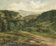 J. Bakof Maler des 19. Jh. In den Bergen Öl auf Lwd; H 28 cm, B 33 cm; bezeichnet u. l. "J. Bakof"