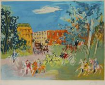 Jean Dufy 1888 - 1964 Parklandschaft mit Reitern und Kutschen Farblithografie auf Papier; H 480