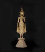 Thailand um 1900Stehender BuddhaEisenguss, golden gefasst; H 80 cmThailand around 1900Standing