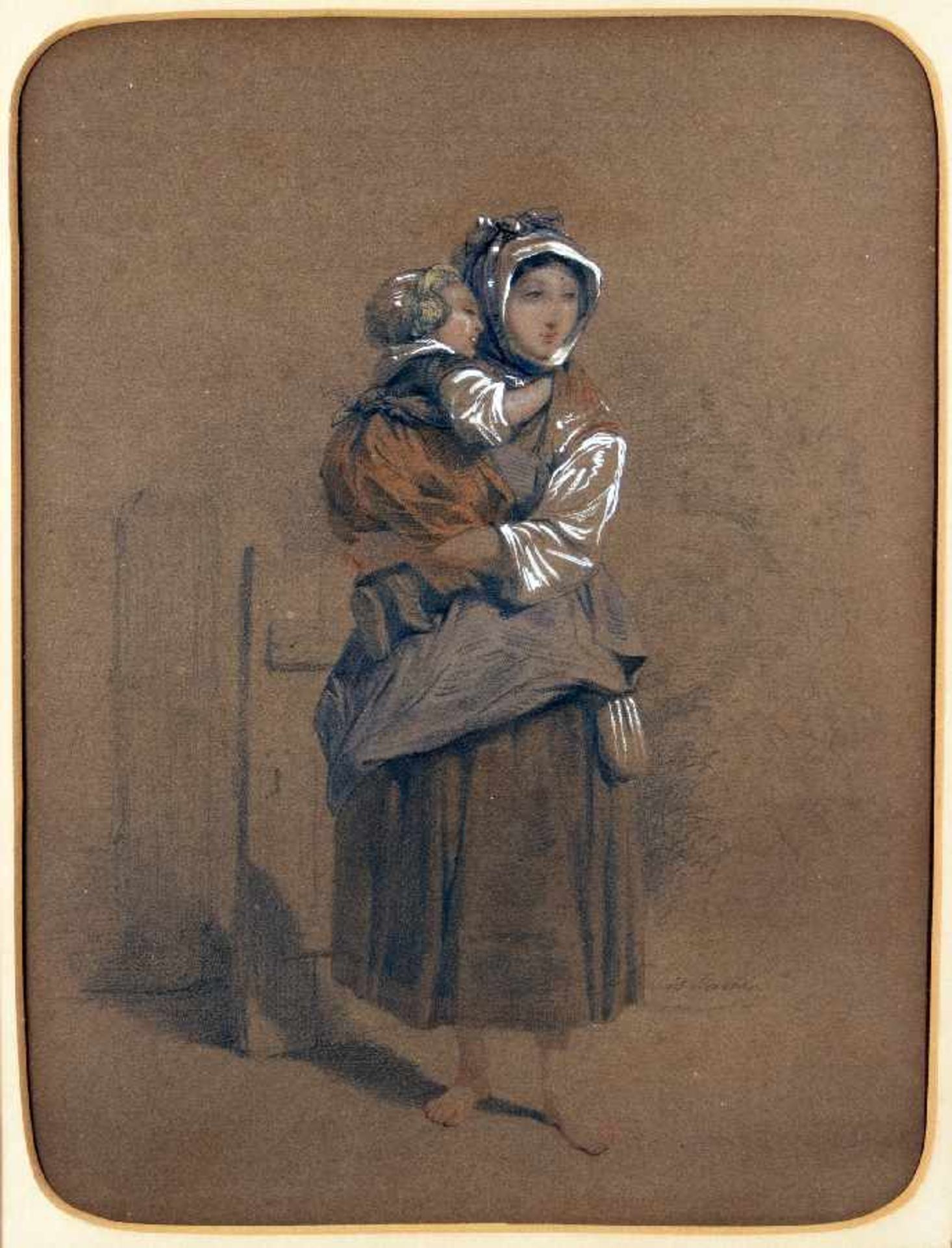 Jean Louis David1792 - 1868Mutter mit KindGraphit, aquarelliert auf Halbkarton; H 225 mm, B 190