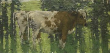 David Gauld1866 - 1936Impression mit Kühen am WeiherÖl auf Lwd; H 31 cm, B 61,5 cm; signiert u.