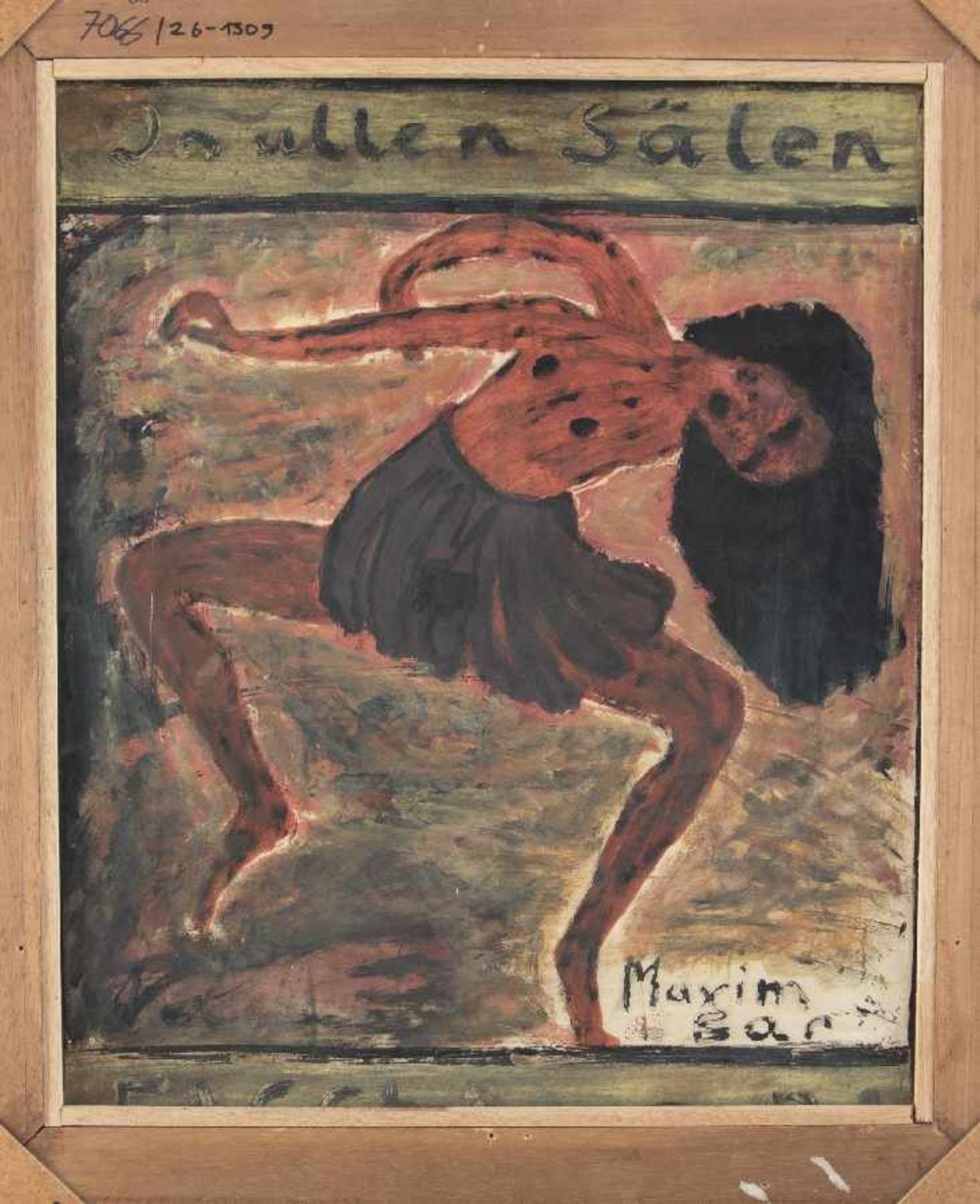 Maler der Neuen SachlichkeitFastnachtsmaskenÖl auf Holz; H 61,5 cm, B 52 cm; verso auf Papier - Image 2 of 2