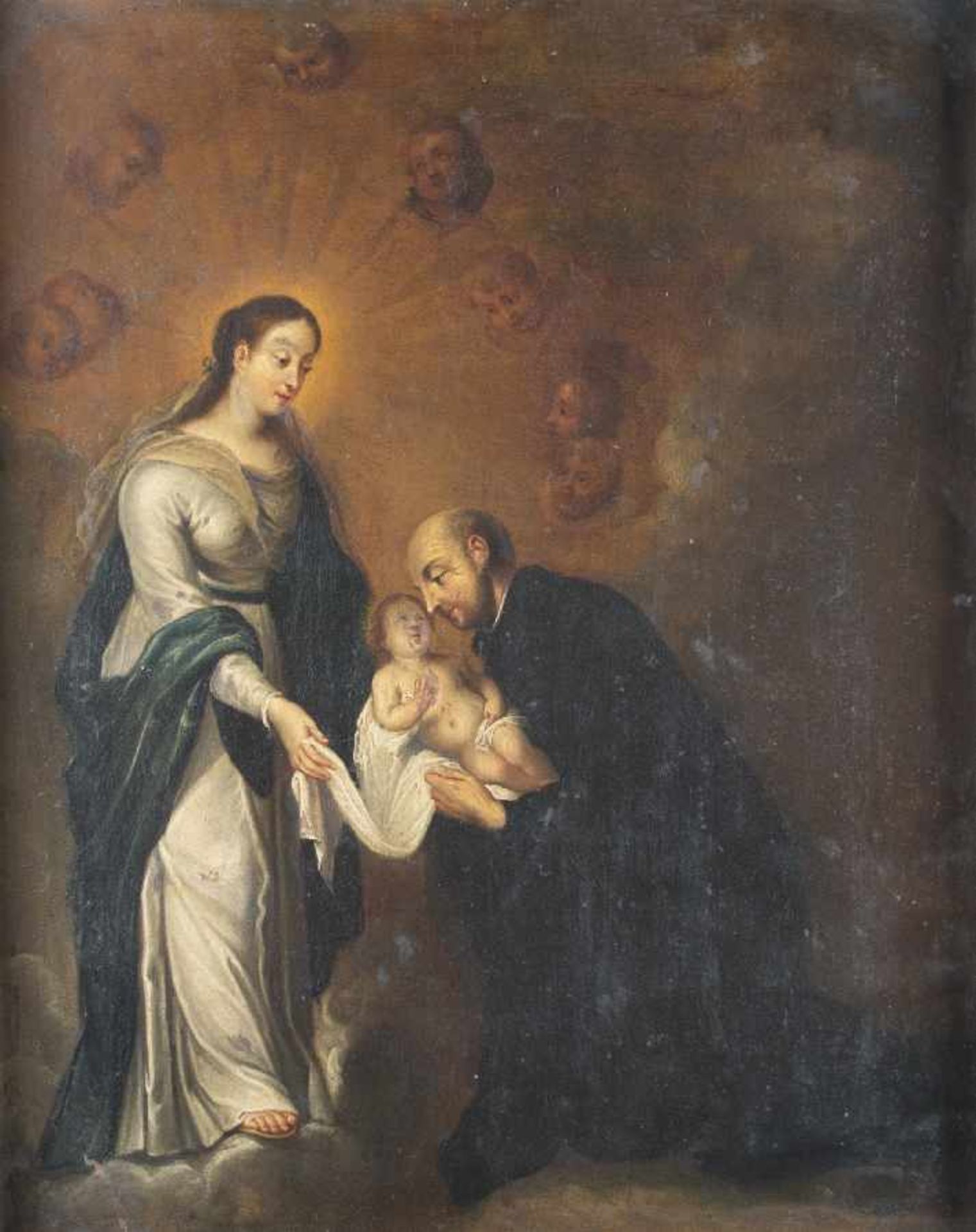 Maler des 18. Jh.Der Heilige Ignatius Loyola bei Maria mit dem KindÖl auf Kupfer; H 36,5 cm, B 28