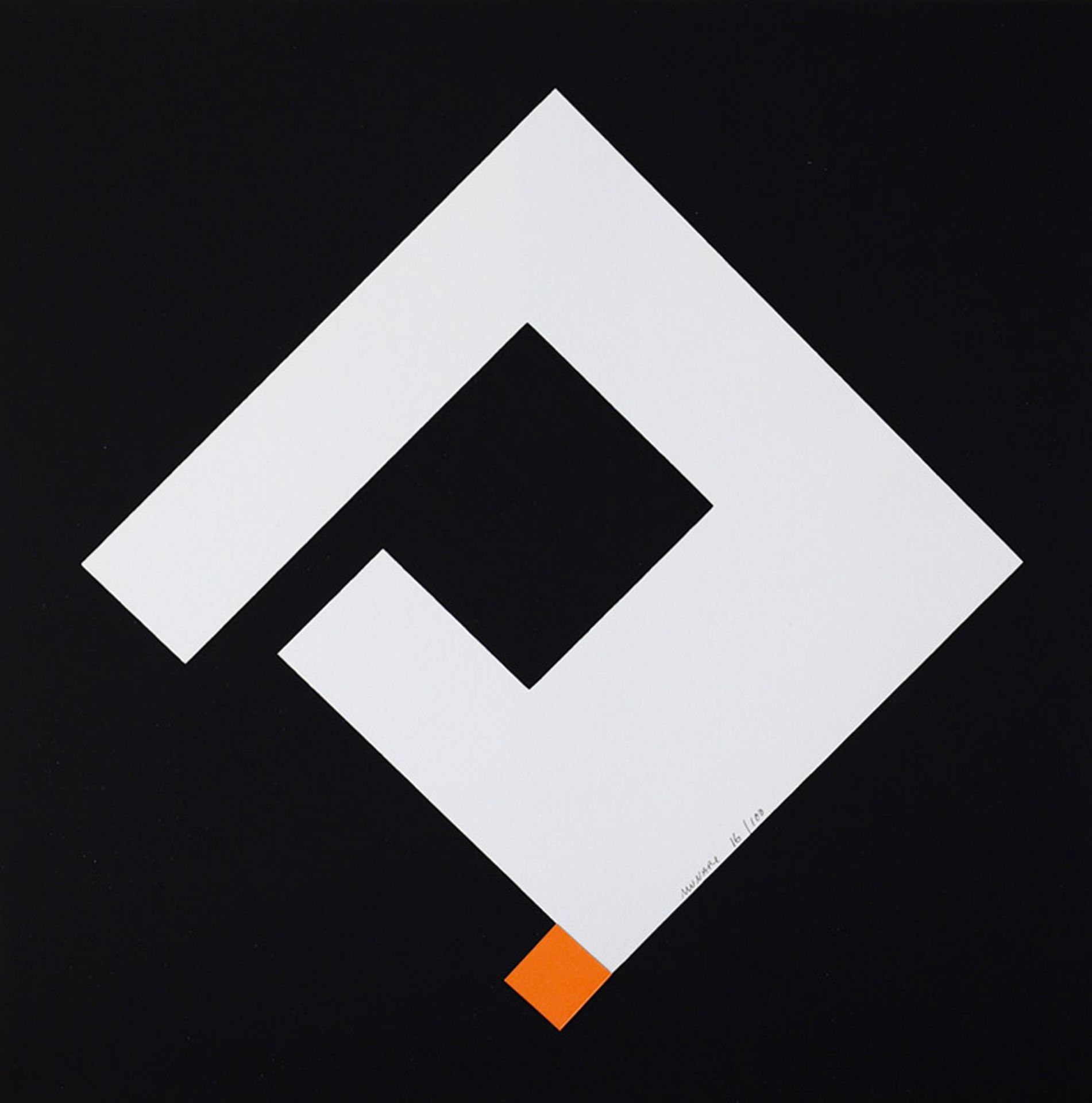 Geometrische KompositionBruno Munari* (1907-1998)Serigraphie in Schwarz und Orange auf weißem