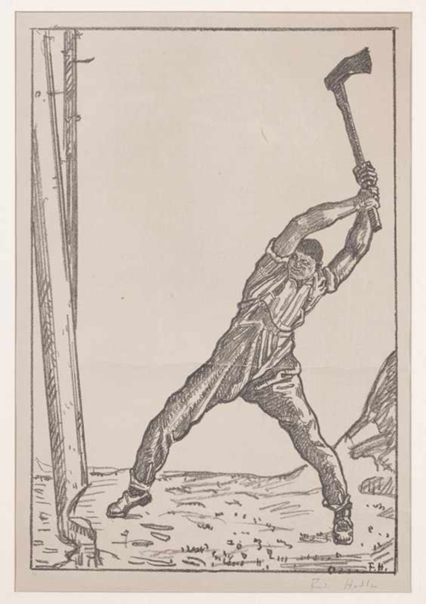 HolzfällerFerdinand Hodler (1853-1918)Lithographie. Blatt 63 x 43 cm. Unten rechts in der Platte