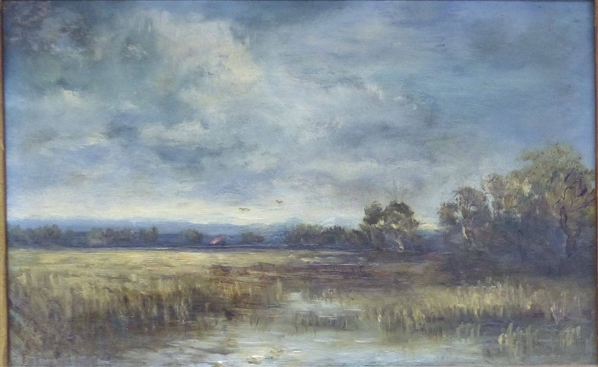 Landschaftsmaler Öl auf Holz, Dachauer Moor, 14x20 cm, im Rahmen,