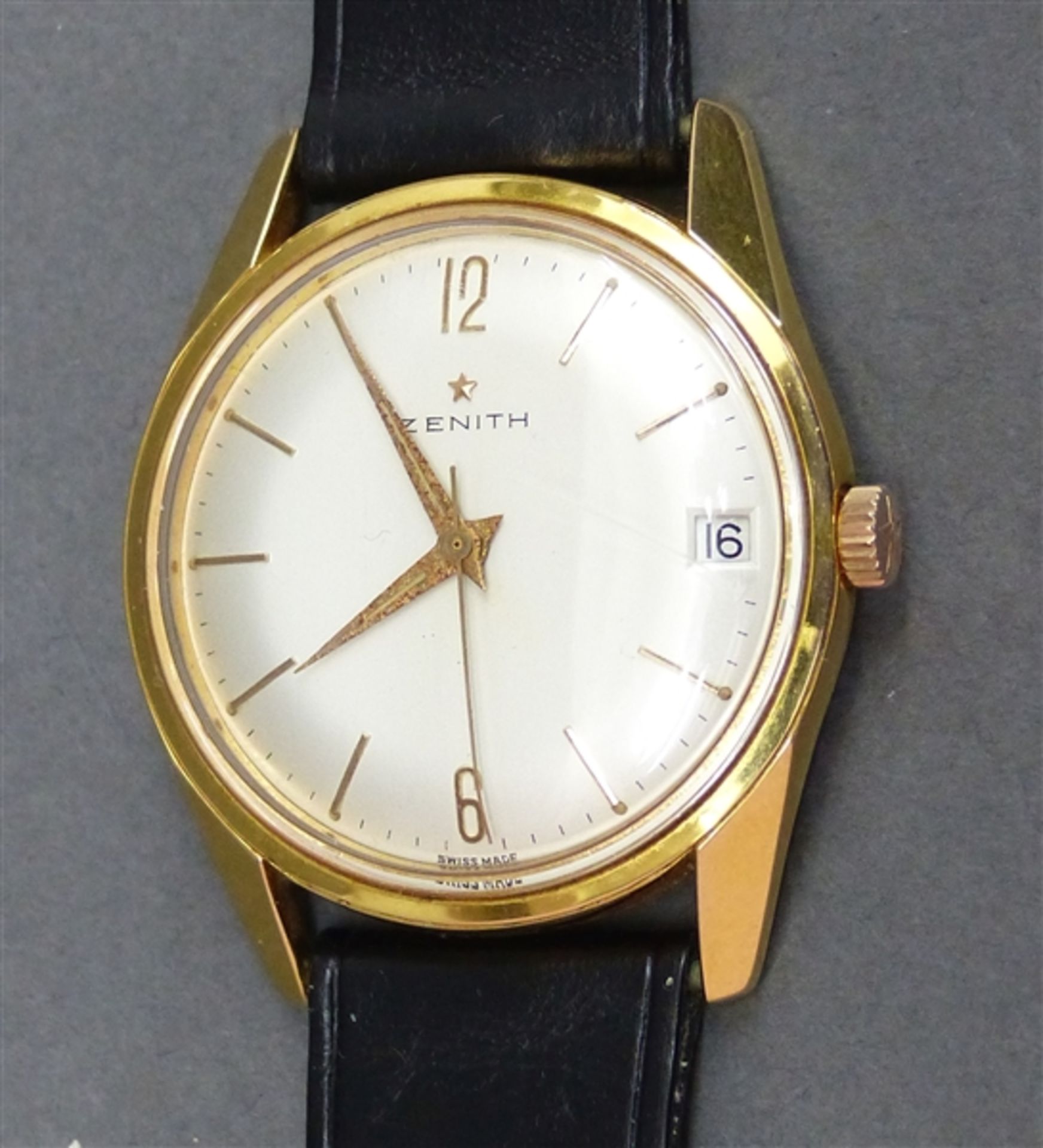 Vintage Armbanduhr Stahl, vergoldet, "Zenith", Handaufzug, weisses Zifferblatt, Datum,