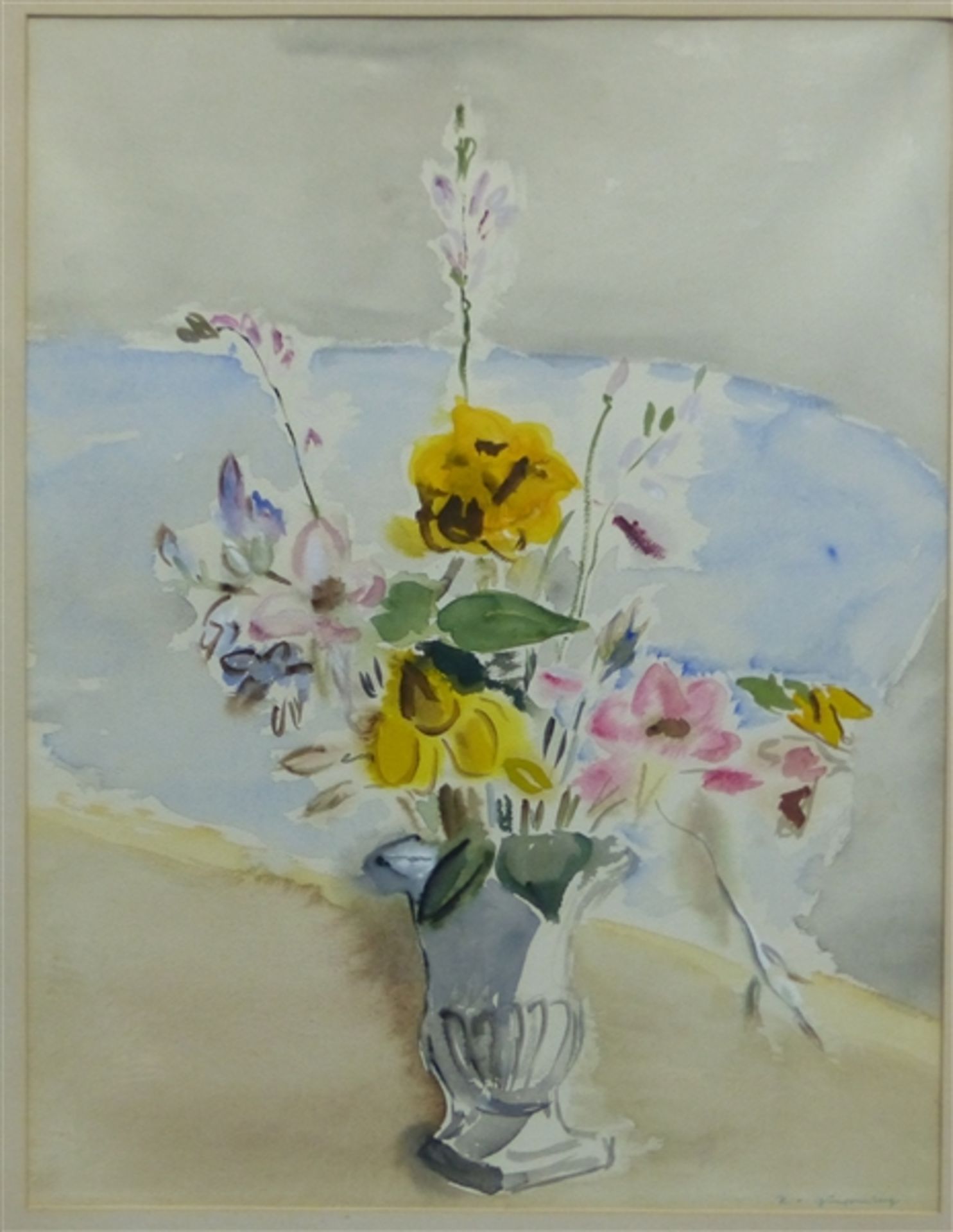 Gumppenberg, Herta von 1897 - 1954, Aquarell auf Papier, Blumenstrauß in der Vase, rechts unten
