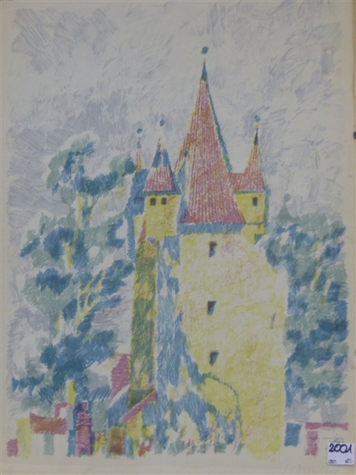Bernhard Georg, Prof. geb. 1929, Druck auf Papier, Stadtturm, rechts unten signiert, 39x29 cm, im