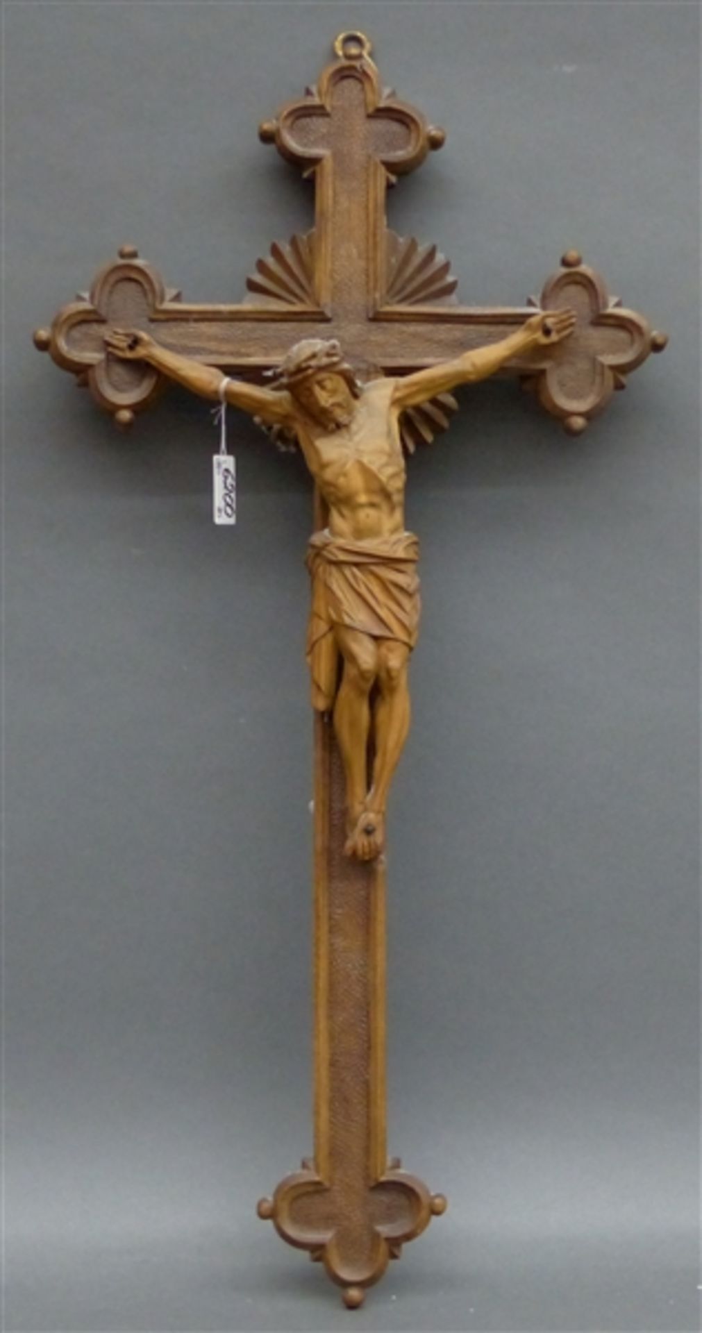 Holzschnitzarbeit Christus am Kreuz, natur, um 1900, h Korpus 25 cm,