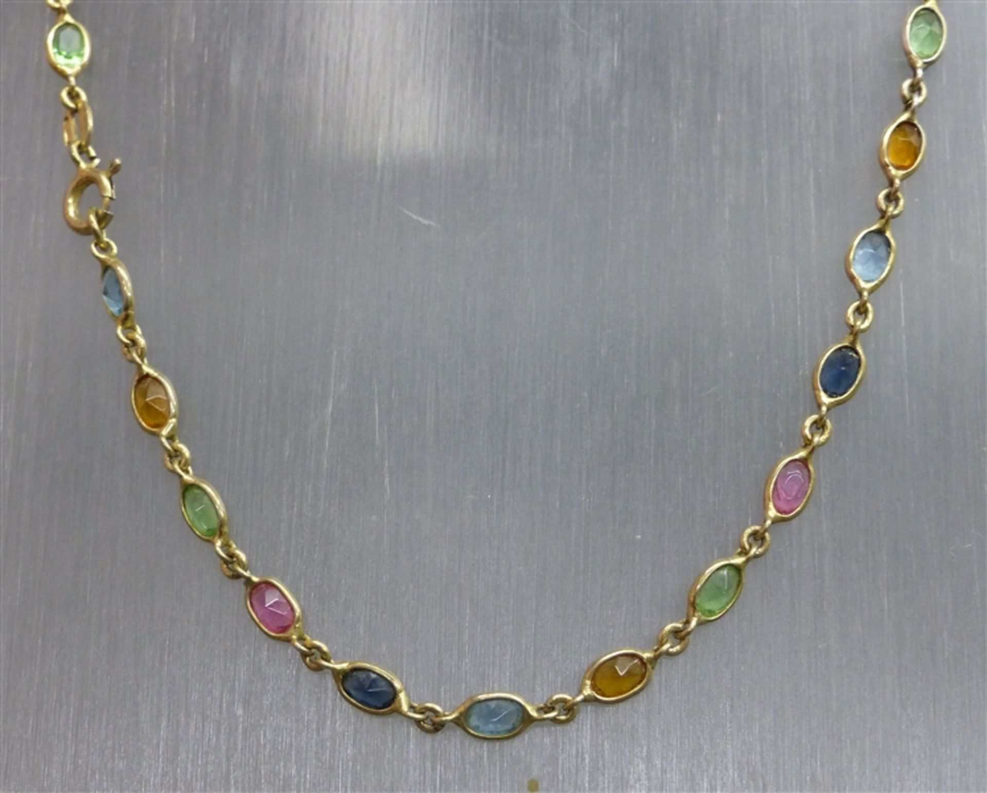 Halskette 925er Silber, vergoldet, verschieden farbige Glassteine, l 40 cm,
