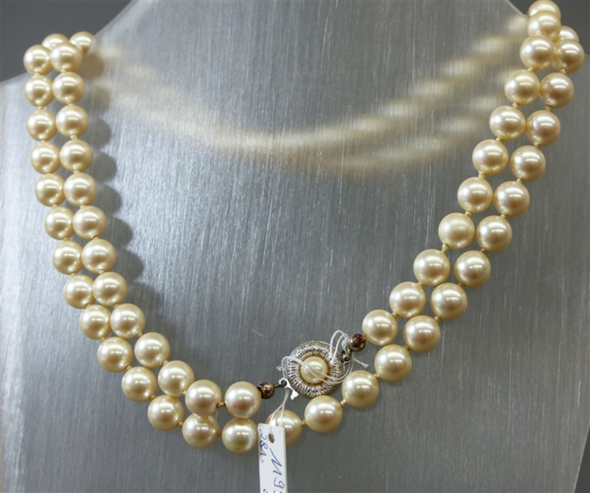 Halskette Silberverschluß, 84 Kunstperlen, cremefarben, l 80 cm,