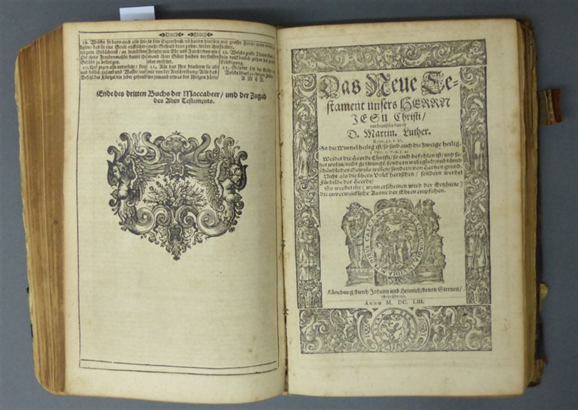 Buch, 1653 Altes und Neues Testament, gedruckt in Lüneburg, Sternen Gebrüder, schlechter Zustand,