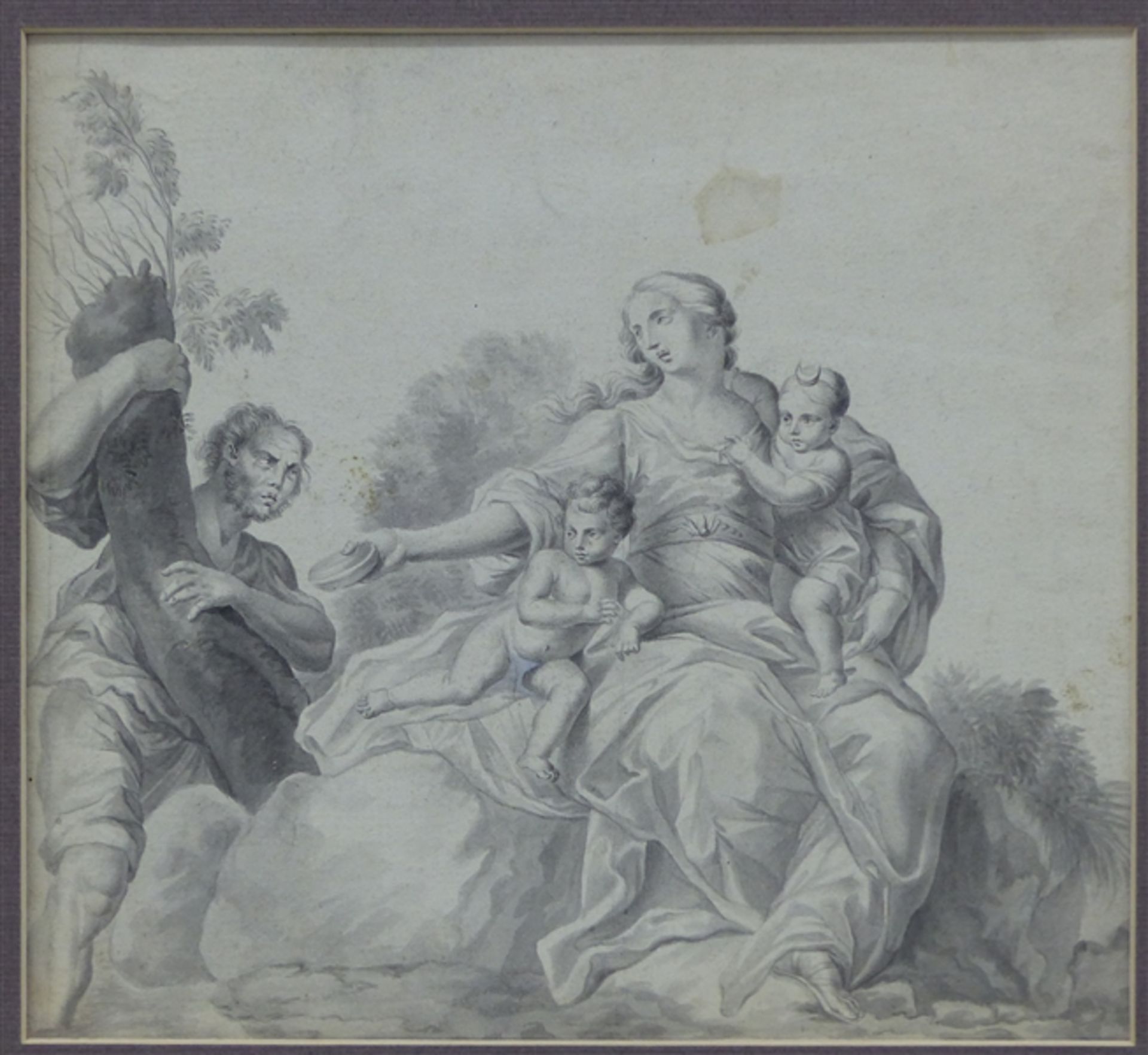 Frankreich, um 1780 Pinselzeichnung auf Papier, "Leto mit ihren Kindern Apollo und Artemis", 22 x