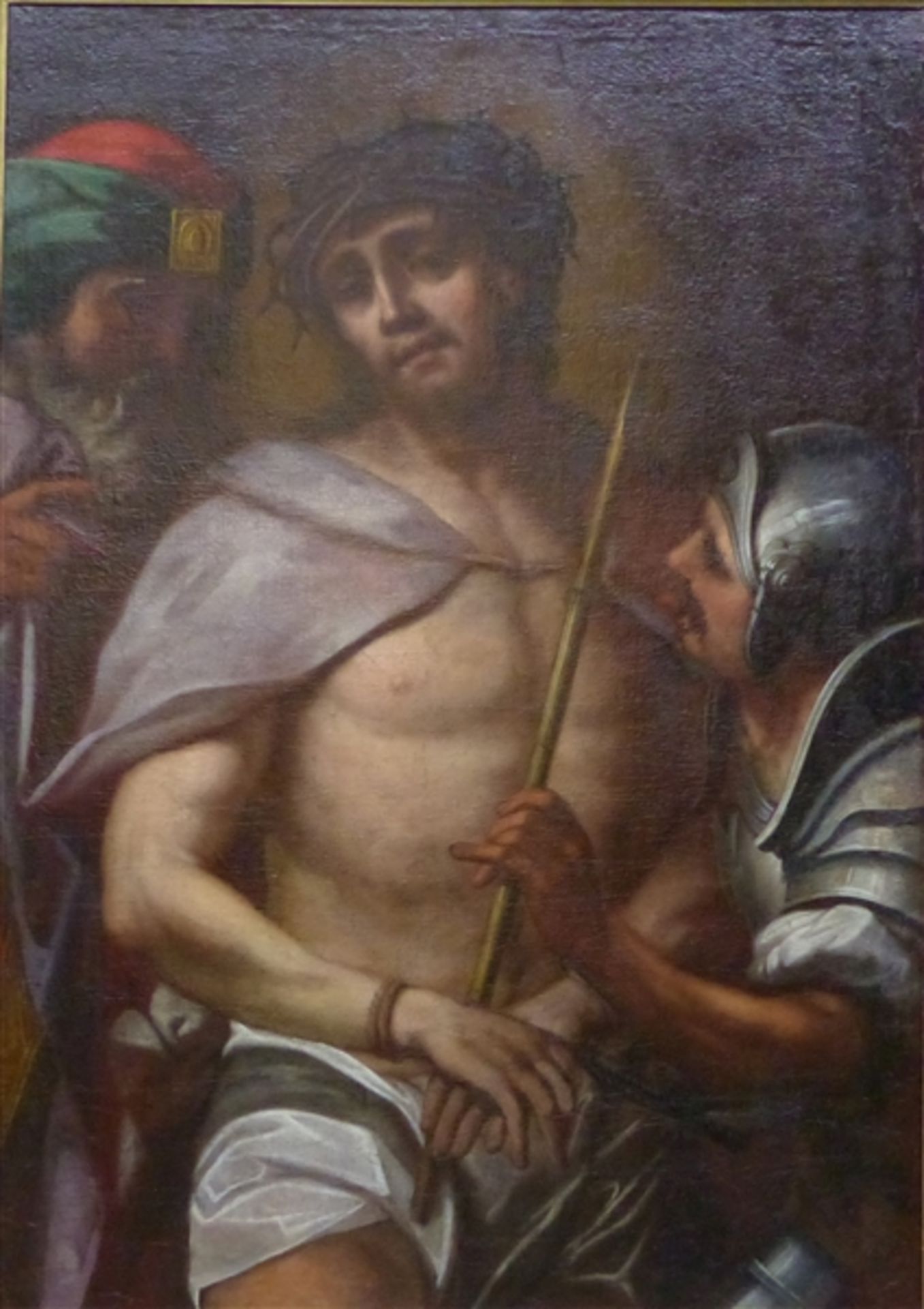 Bologna, 17./18.Jh. Öl auf Leinen, gefesselter Jesus mit Dornenkrone, im Vordergrund römischer