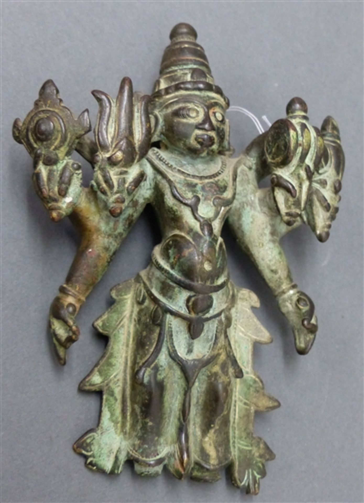 Bronze indische Gottheit, Sockel fehlt, grüne Patina, um 1900, selten, h 12 cm,