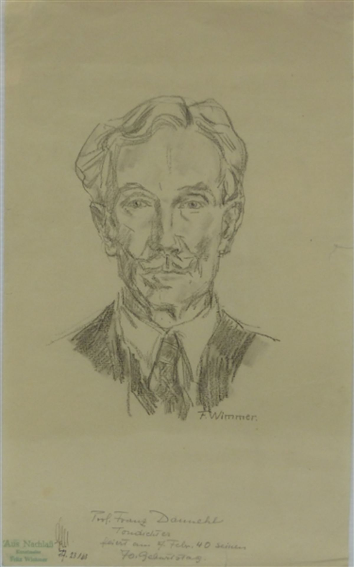 Wimmer, Fritz 1879 Rocklitz - 1960 Neuburg, Skizze, "Porträt des Prof. Franz Dannehl", signiert, mit