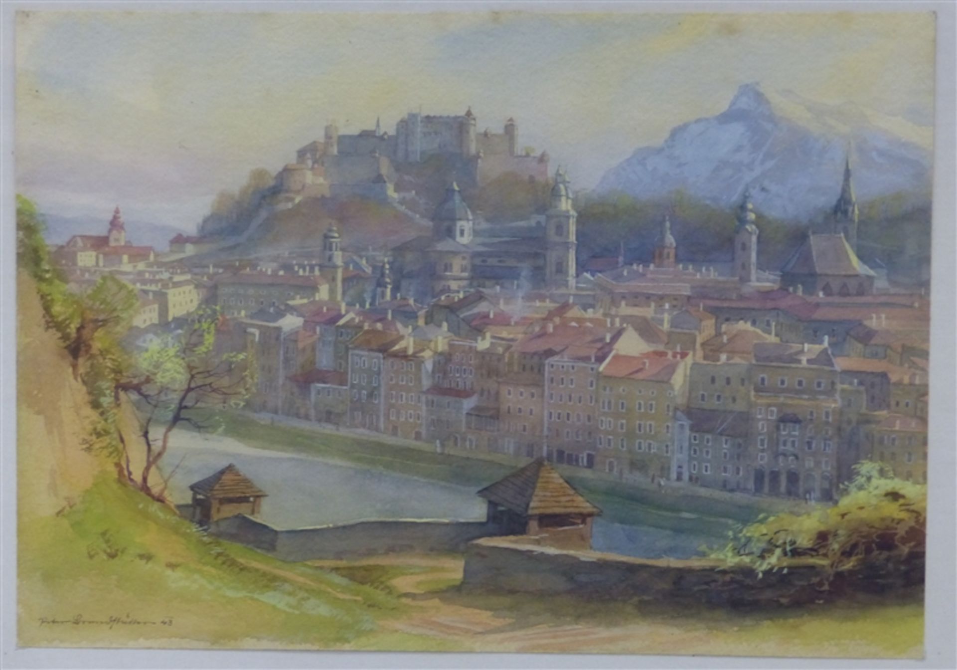 Salzburg, (19)43 Aquarell, Stadtansicht von Salzburg, links unten unleserlich signiert und