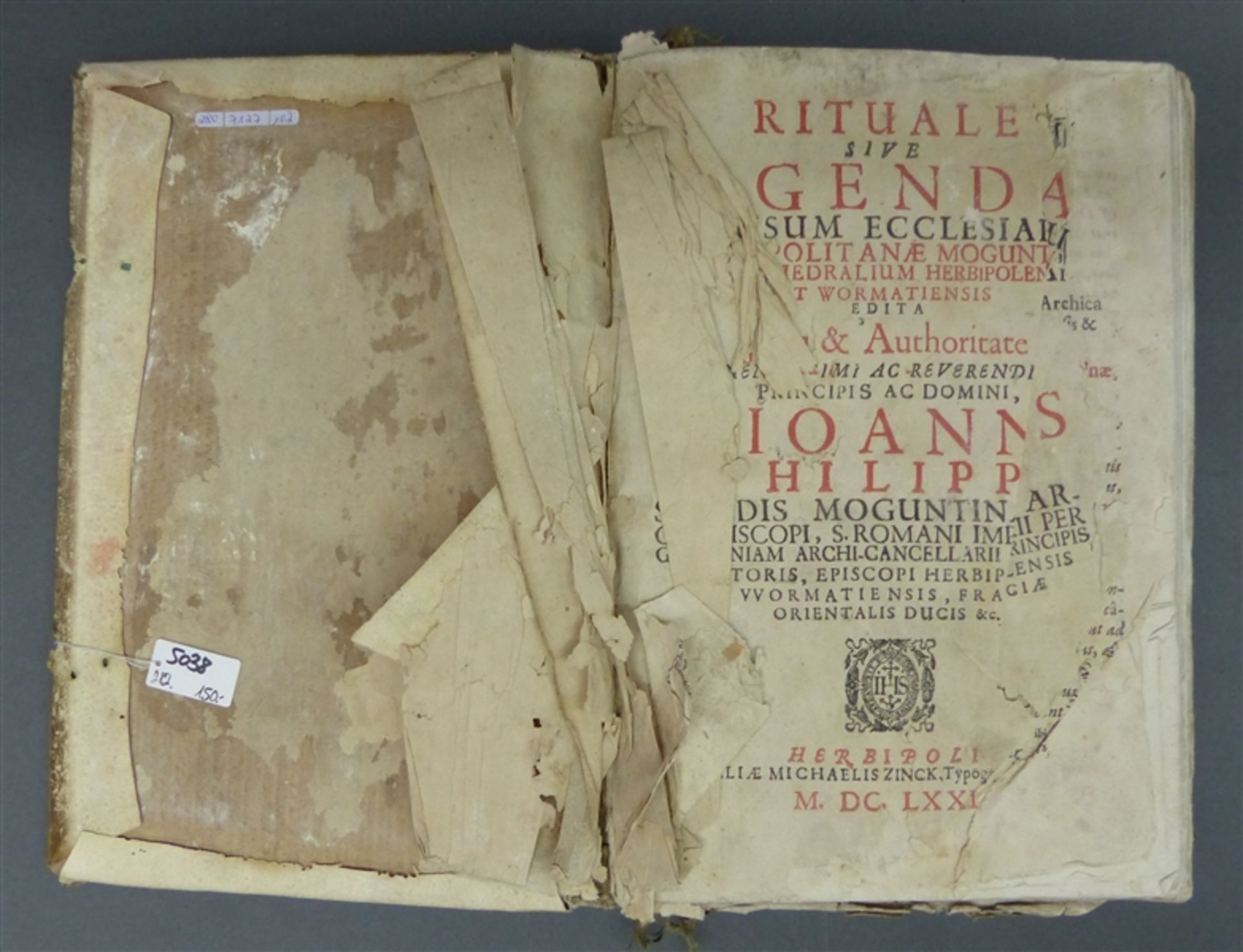 Buch christlicher Inhalt, Latein, um 1680, schlechter Zustand, zahlreiche Liedertexte,