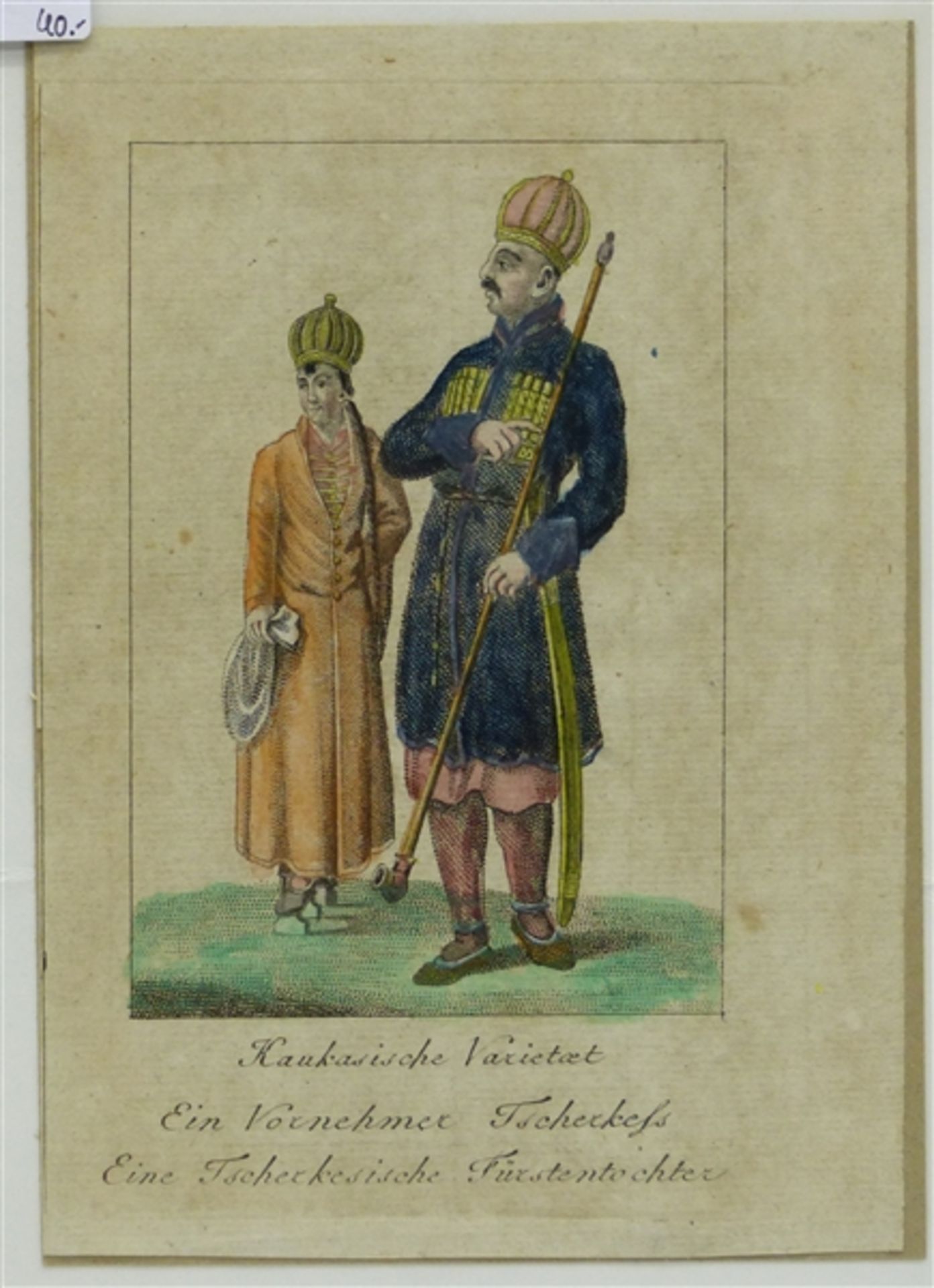 Kupferstich coloriert, "Eine Tscherkesische Fürstentochter", 18x13 cm,