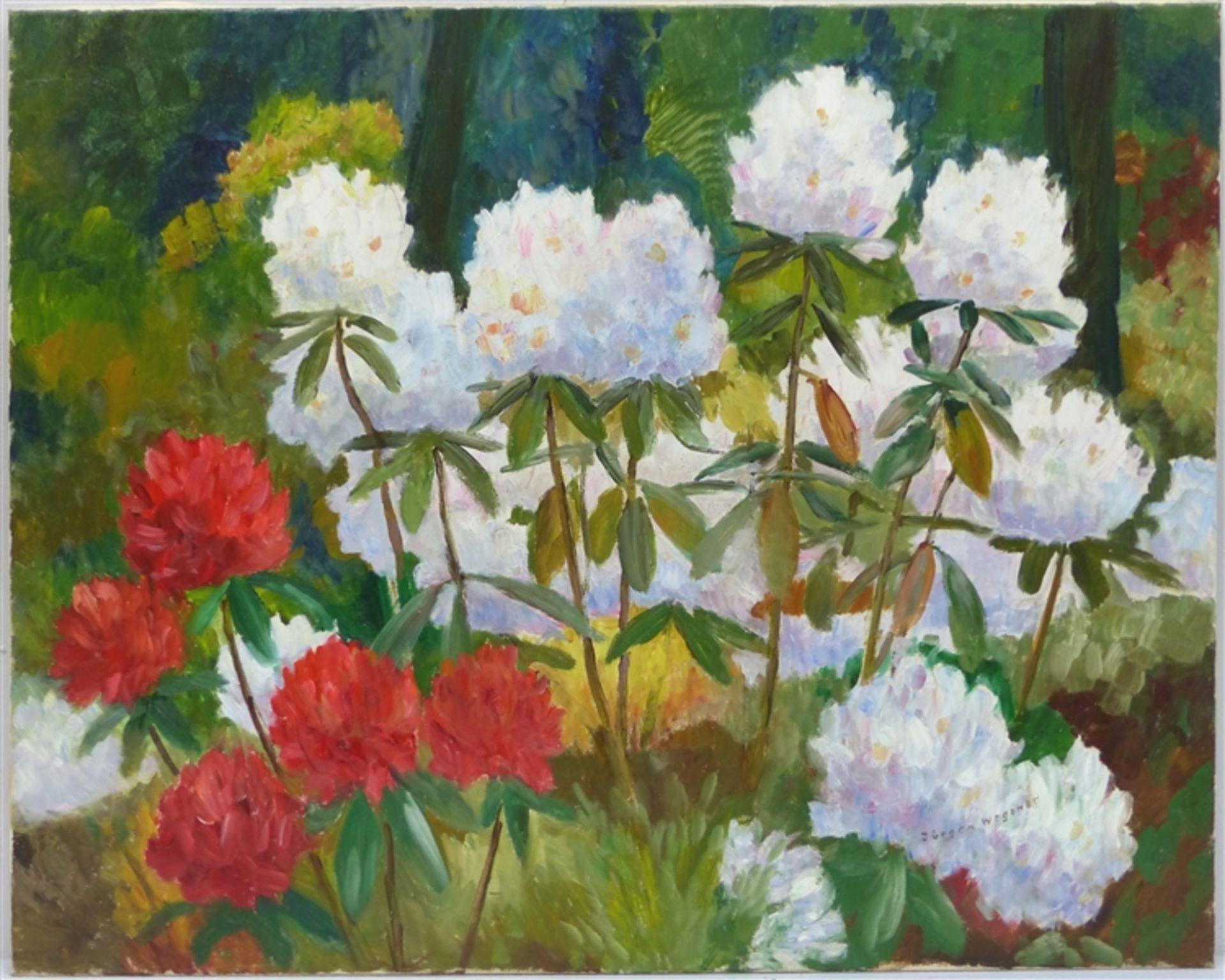 Wegener, Prof. Jürgen 1901 Stolp - 1984 Tutzing, Öl auf leinen, Blumenstilleben, "Rhododendron I",