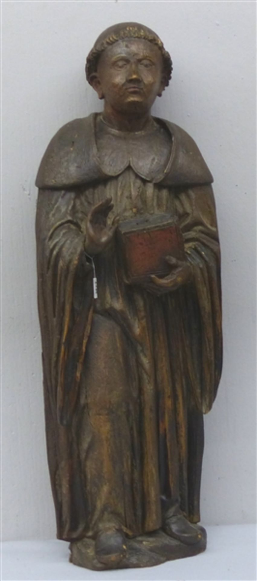 Skulptur Mönch mit Gebetbuch, 16. Jh., gotisch, Hände ergänzt, Vorreformatorisch, gehöhlt, h 86