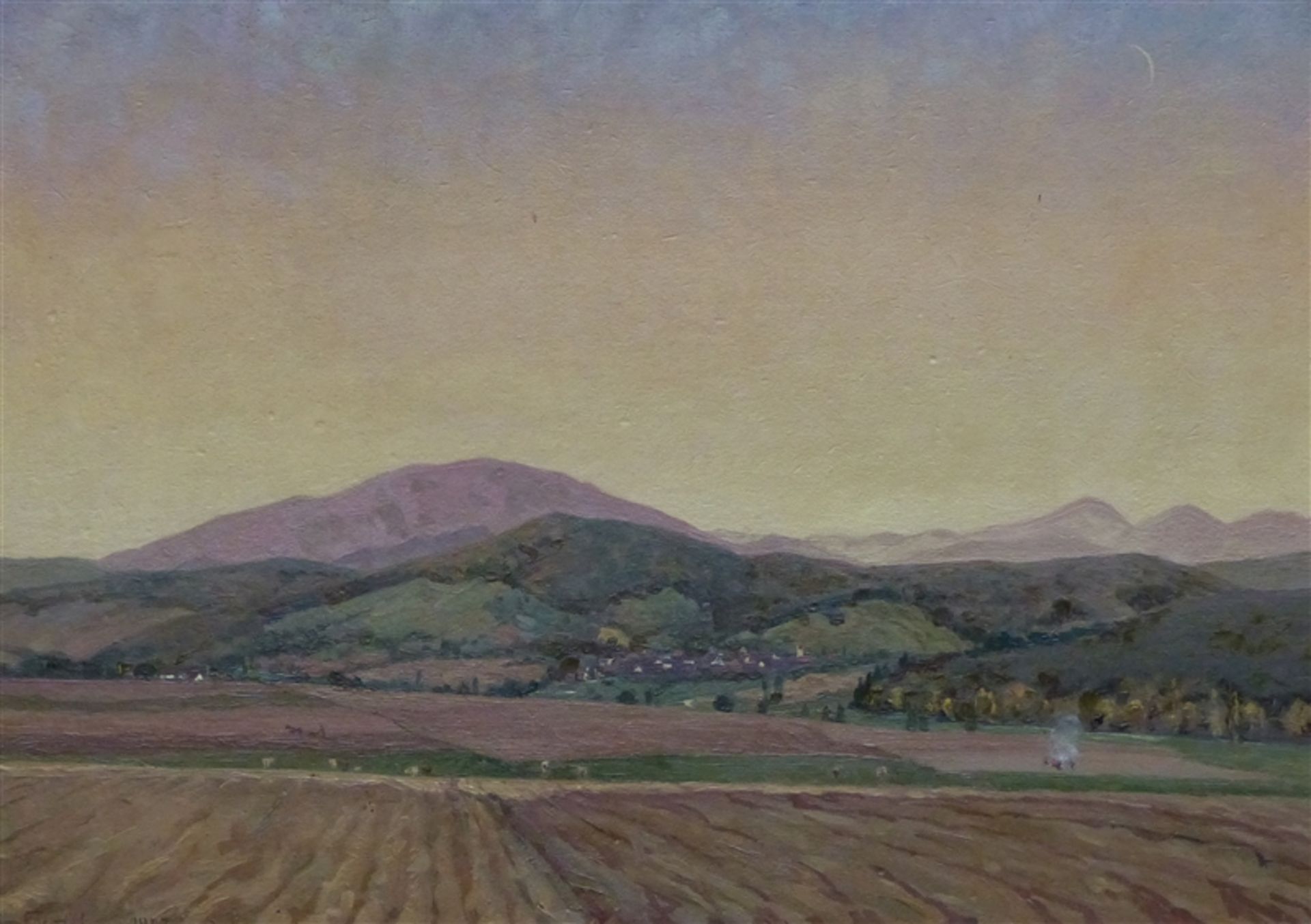 Schaufelberger, Karl, geb. 1920 Öl auf Malerpappe, Landschaft bei Bad Urach in der schwäbischen Alp,