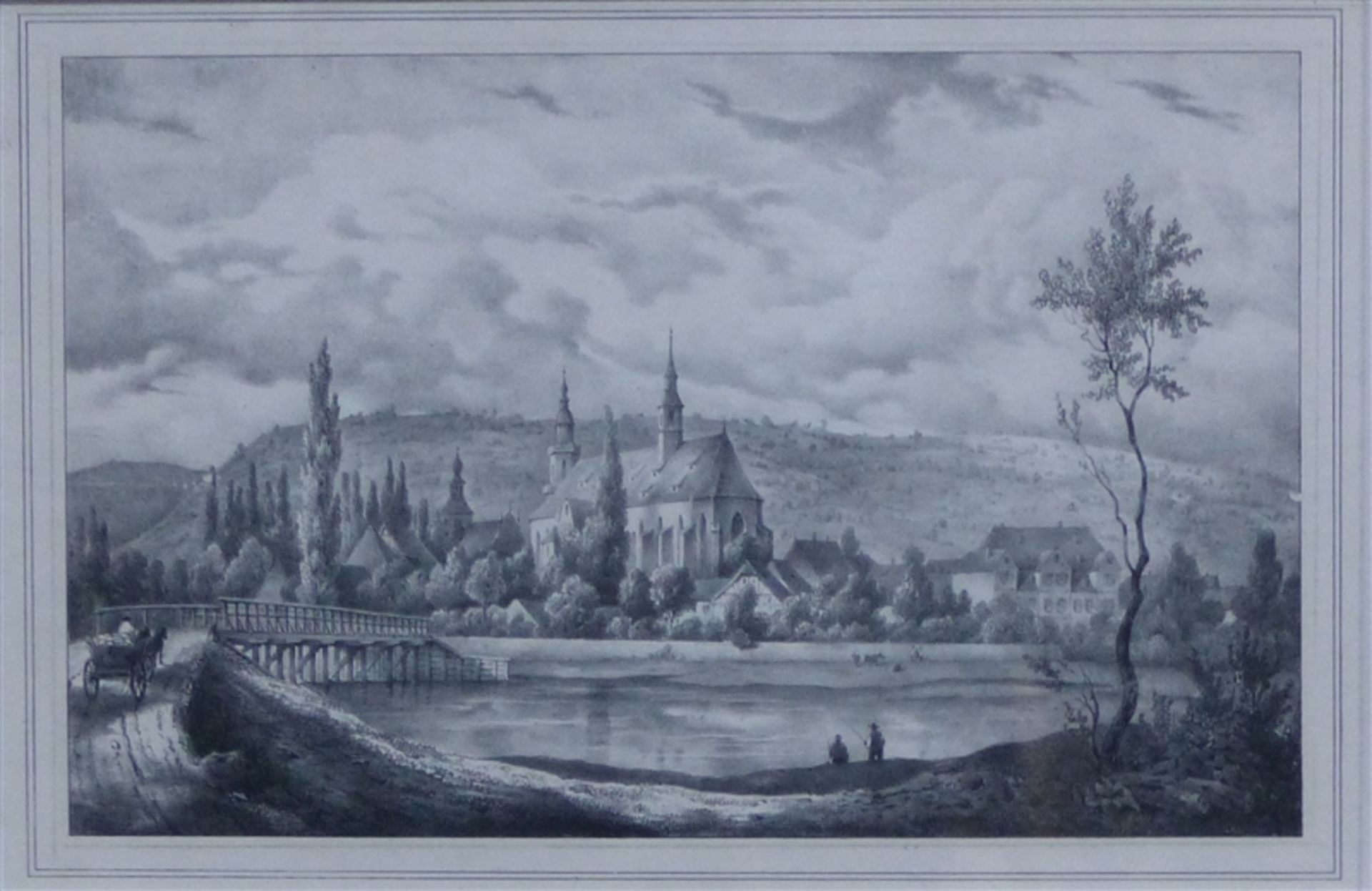 Stahlstich Sandmann, Ansicht von Molsheim, 19. Jh., rückseitig Verkaufsdaten von 1992, 17x26 cm,
