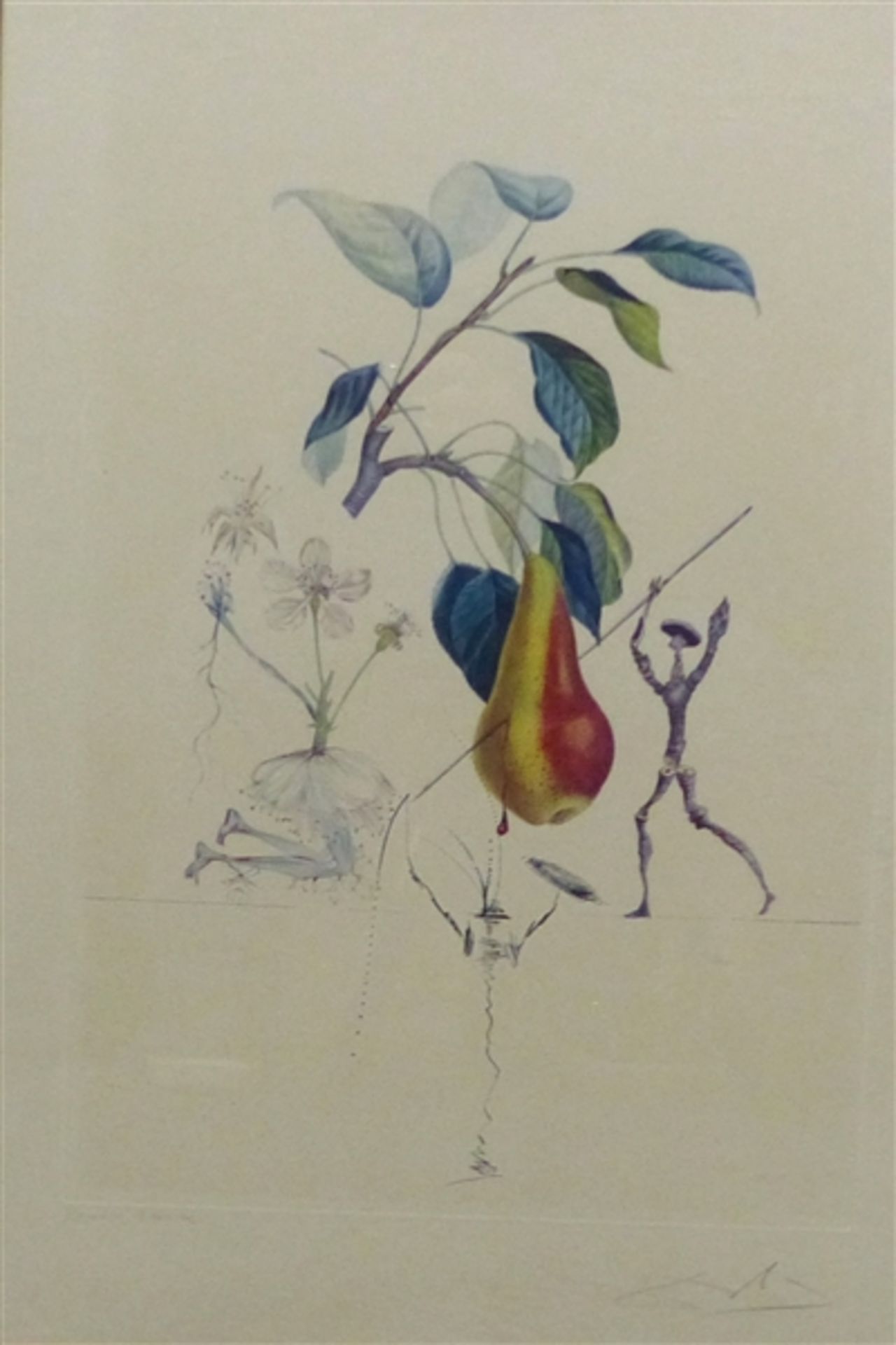 Farblithographie Salvador Dalí, 1904-1989, "Birne und Figuren", rechts unten signiert,