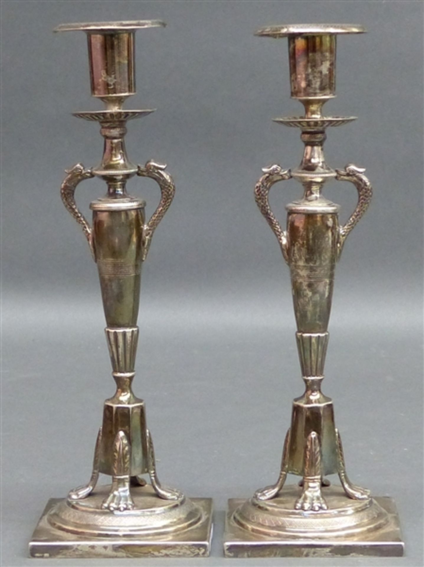 Paar Kerzenleuchter Silber, punziert, Berlin um 1800, Tremulierstrich, Meistermarke, Empiredekor,