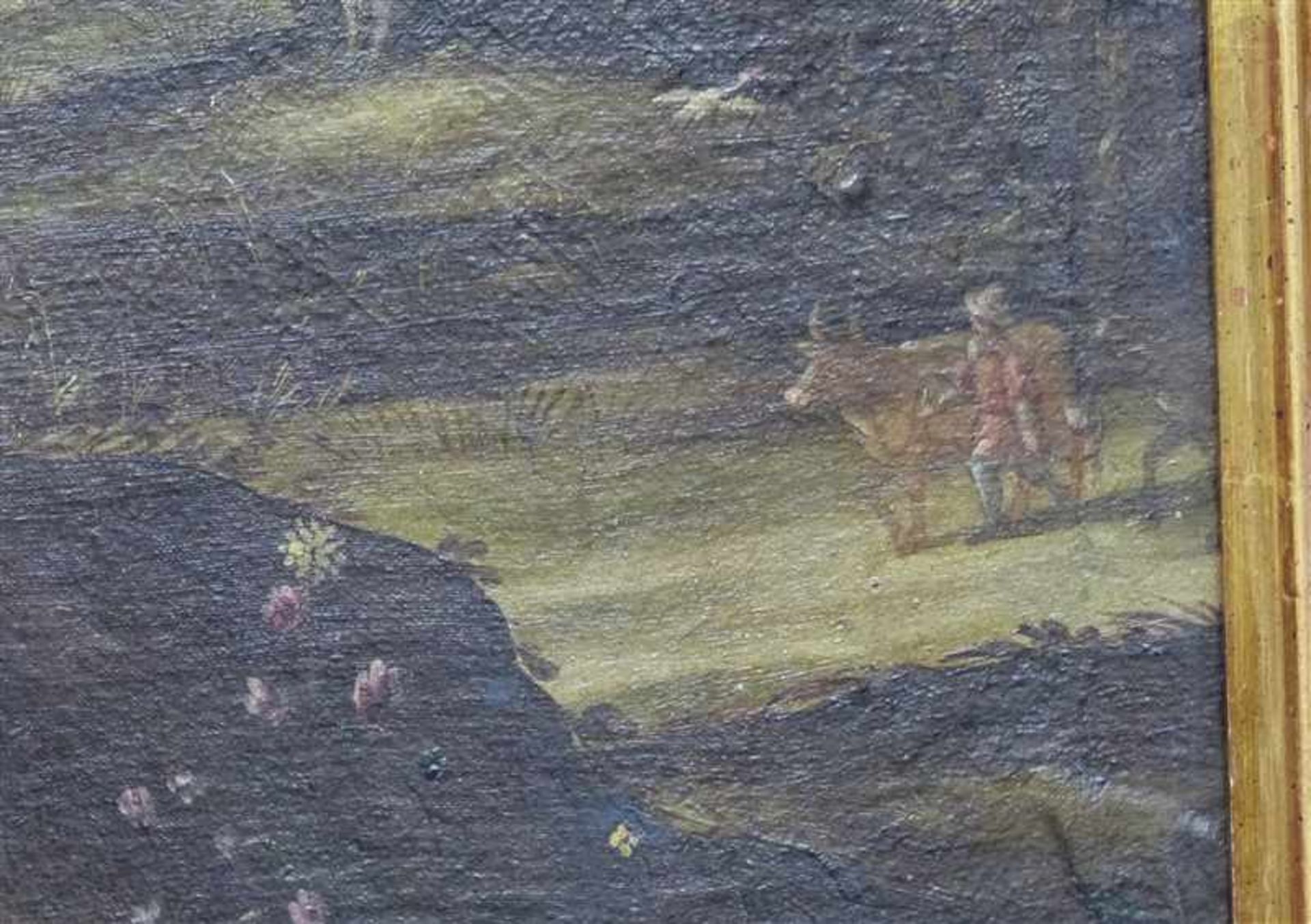 Heiligenmalerei, 18./19. JhÖl auf Leinen, doubliert, romantische Flusslandschaft, im Vordergrund - Bild 4 aus 5
