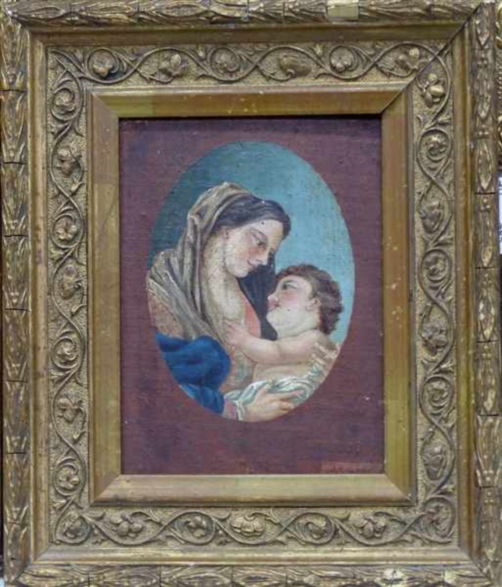 Heiligenmaler, um 1800wohl Italien, Öl auf Leinen, aufgezogen, Mutter Gottes mit Jesuskind, ovaler
