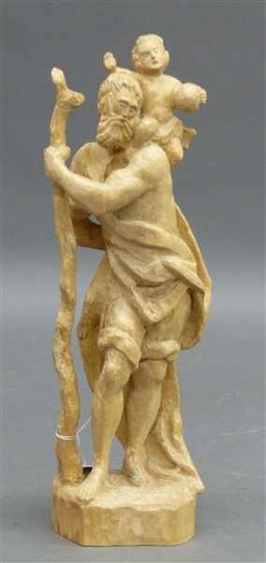 HolzskulpturHolzskulptur, stehender Christopherus mit Jesuskind, natur, neuzeitlich, wohl