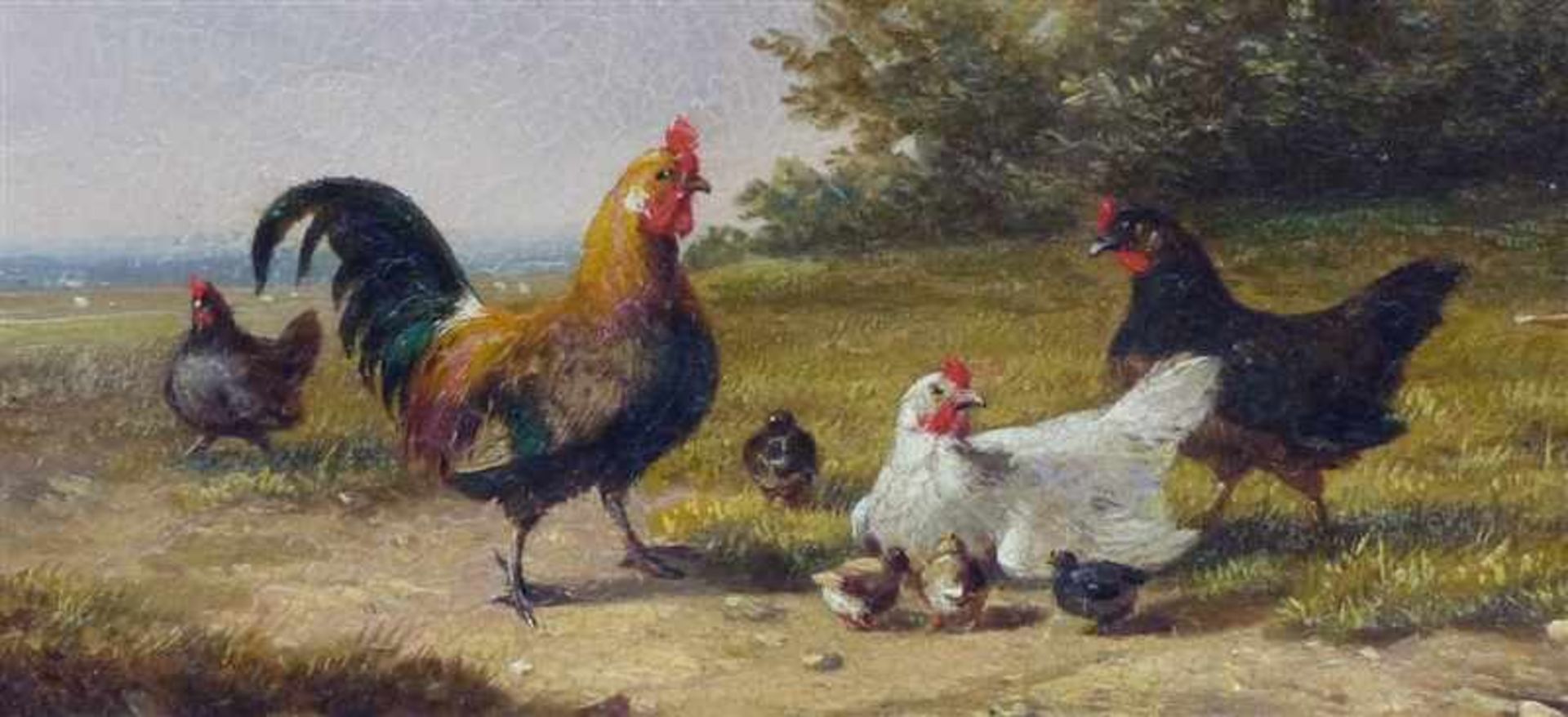 Leemputten, Cornelis van1841 - 1902, Öl auf Holz, Landschaft mit Hütten, Hühnern und Wildenten, - Bild 4 aus 5