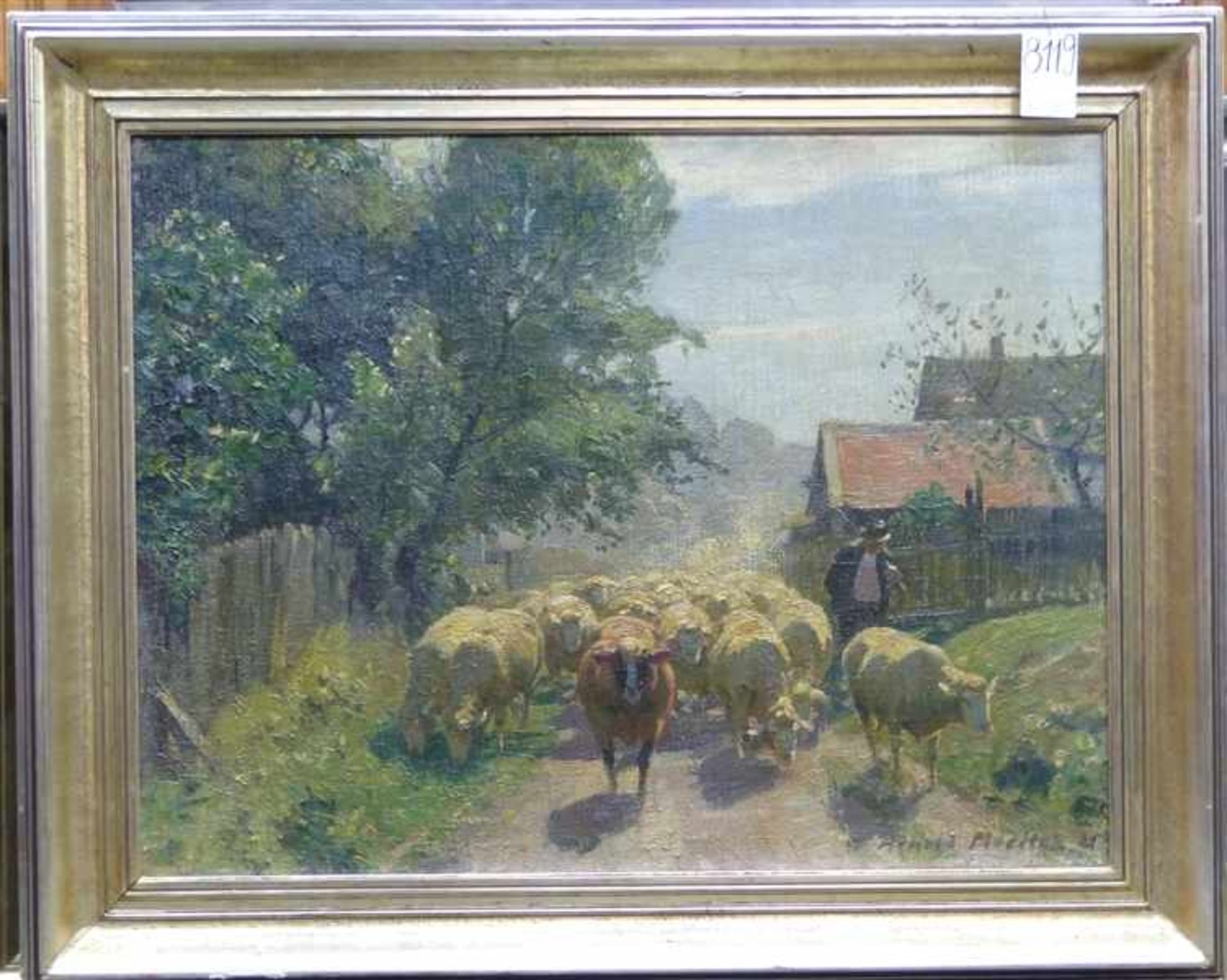 Moeller, Arnold1886 Bückeburg - 1963 Bruckmühl, Öl auf Leinen, "Sonniger Morgen", rückseitig - Bild 2 aus 5