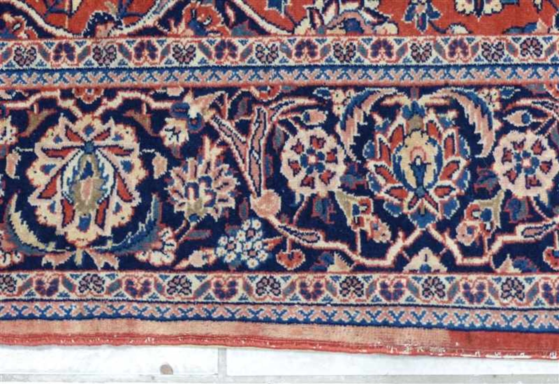 Keshan Brückeblau-rot grundig, florares Muster, Mittelmedaillon, Randbeschädigung, 205x140 cm, - Bild 3 aus 4