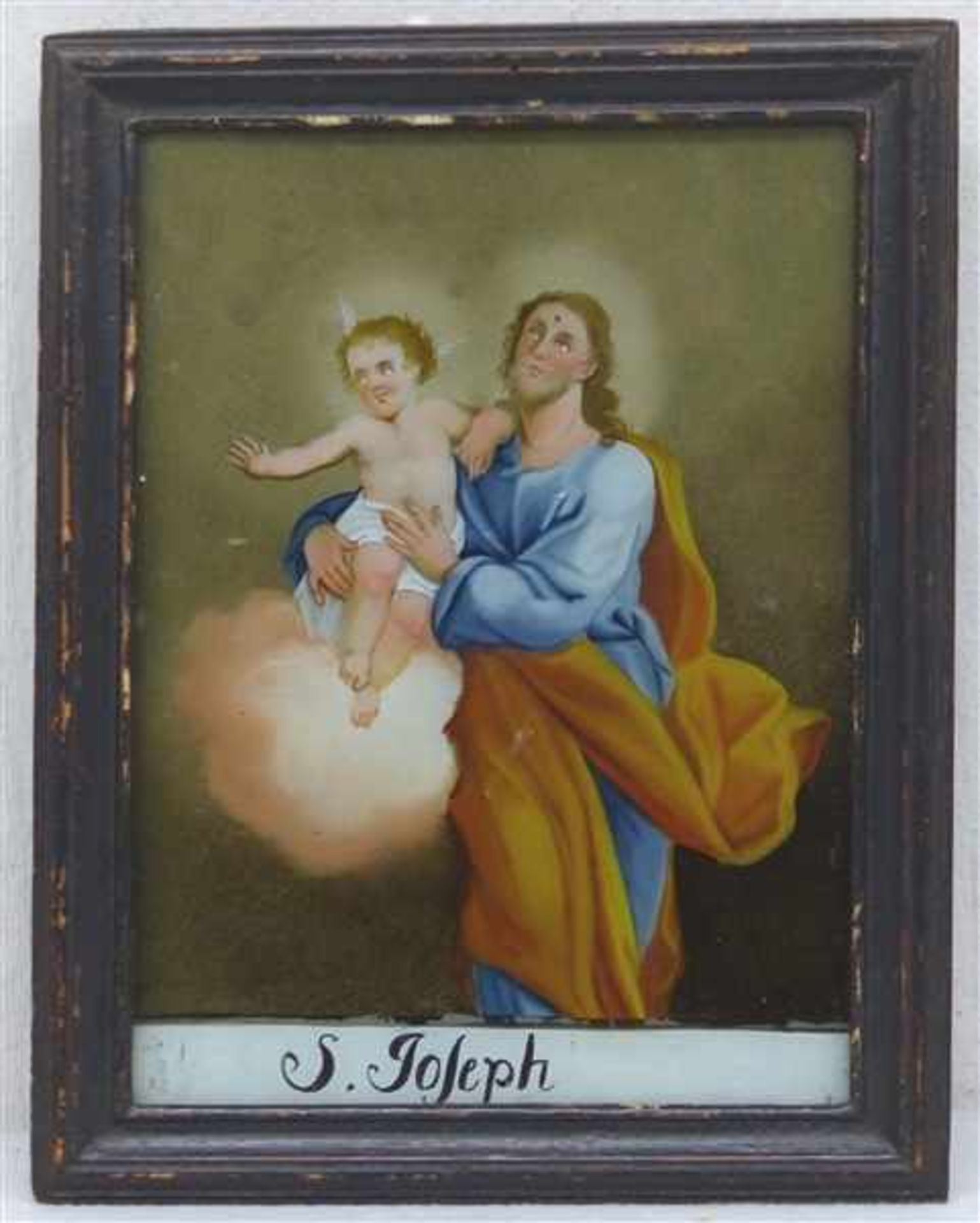 HinterglasbildAugsburg, um 1800, "Hl. Joseph mit dem Jesuskind", 25x18 cm, im Rahmen,