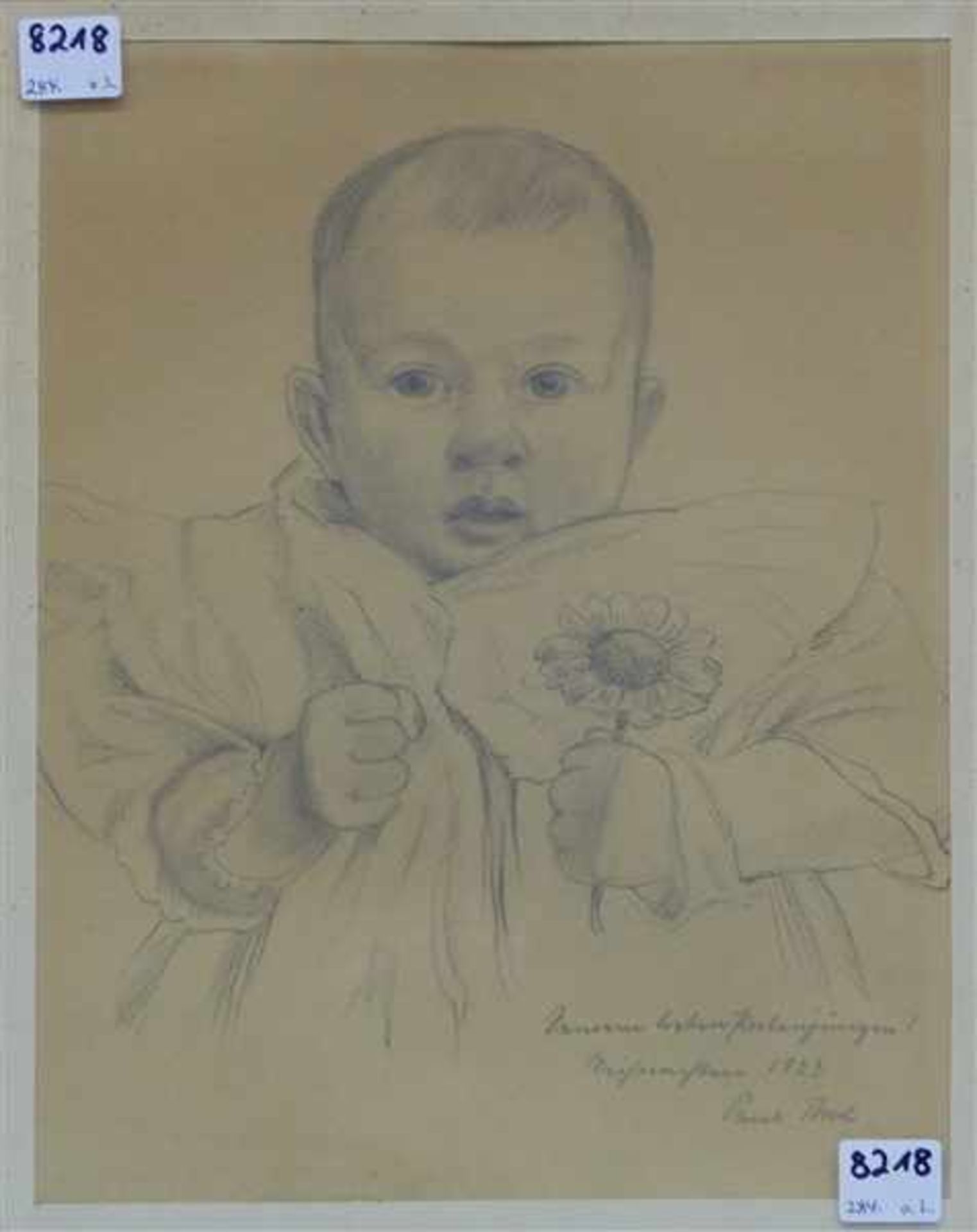 Thol, Paul, ProfessorBleistiftzeichnung auf Papier, kleines Kind mit Blume in der Hand, rechts unten