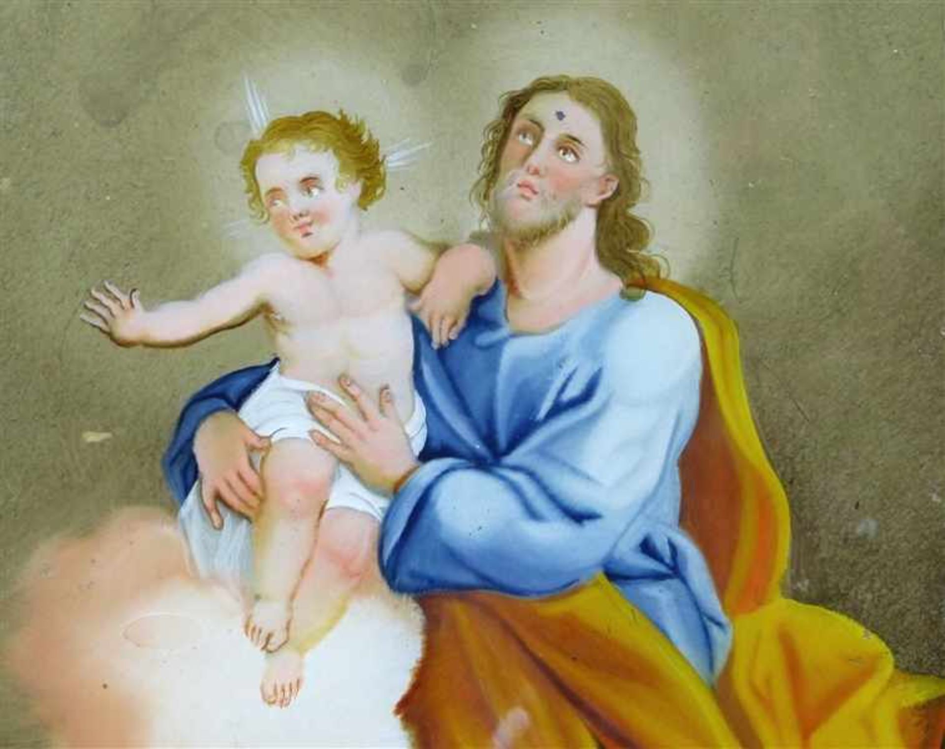 HinterglasbildAugsburg, um 1800, "Hl. Joseph mit dem Jesuskind", 25x18 cm, im Rahmen, - Bild 2 aus 4