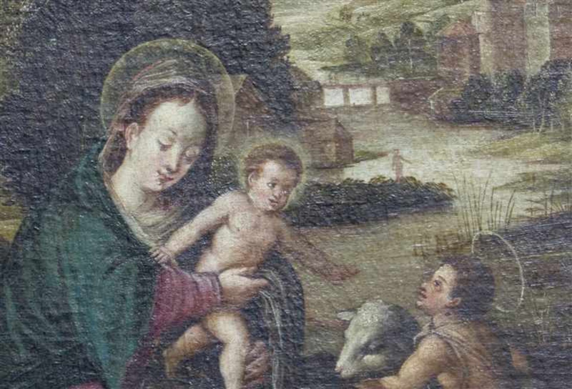 Heiligenmalerei, 18./19. JhÖl auf Leinen, doubliert, romantische Flusslandschaft, im Vordergrund - Bild 3 aus 5